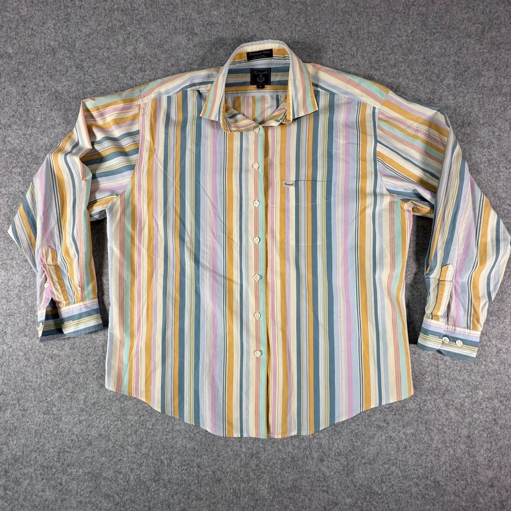 Faconnable Button Up Shirt XL Multicolor Mens Striped Long Sleeve Cotton